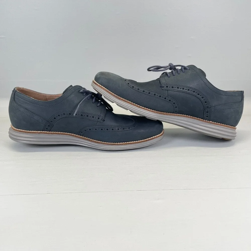 Cole Haan Original Grand Shoes Mens Size 10 M Blue Nubuck Wingtip Lace Up Oxford